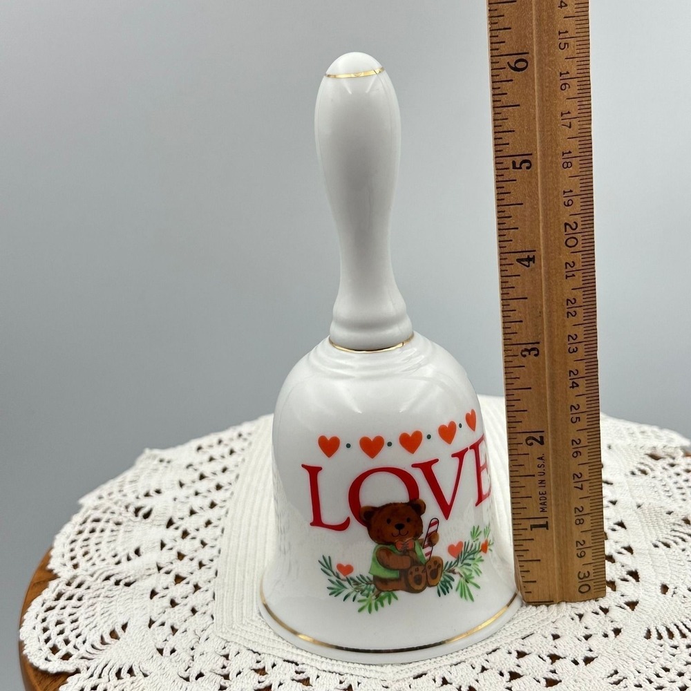 Vintage 1987 Creative Circle Love Bell Sue Miyata Teddy Bear Porcelain Gold Trim - Picture 2 of 4
